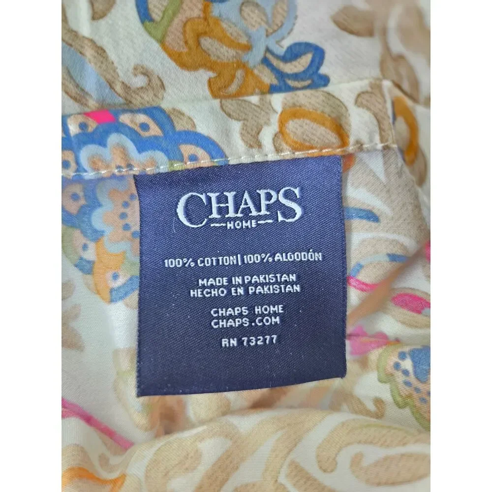RALPH LAUREN CHAPS Tan Blue Floral Brown Border KING Pillow Sham Set of 2